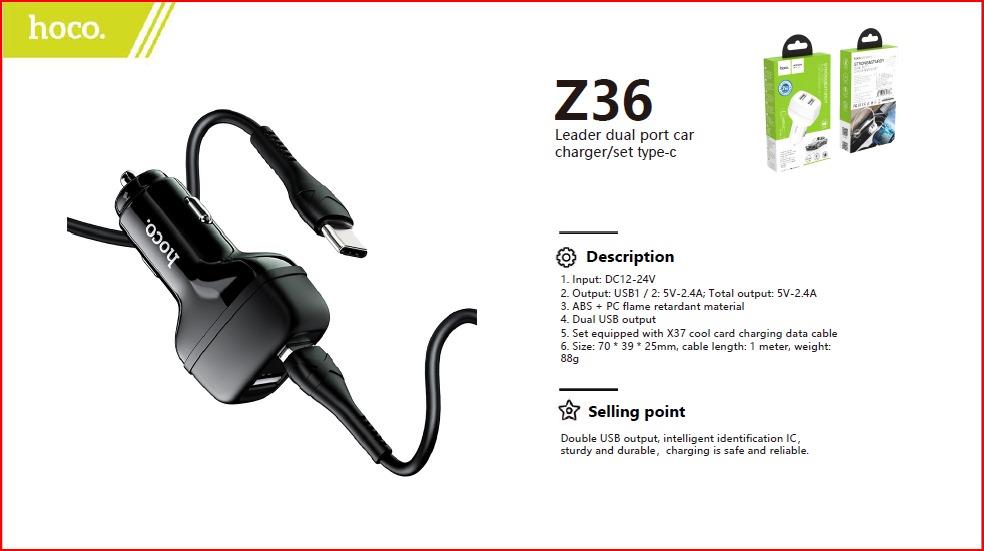 Leader dual port car charger/set type-c  Z36