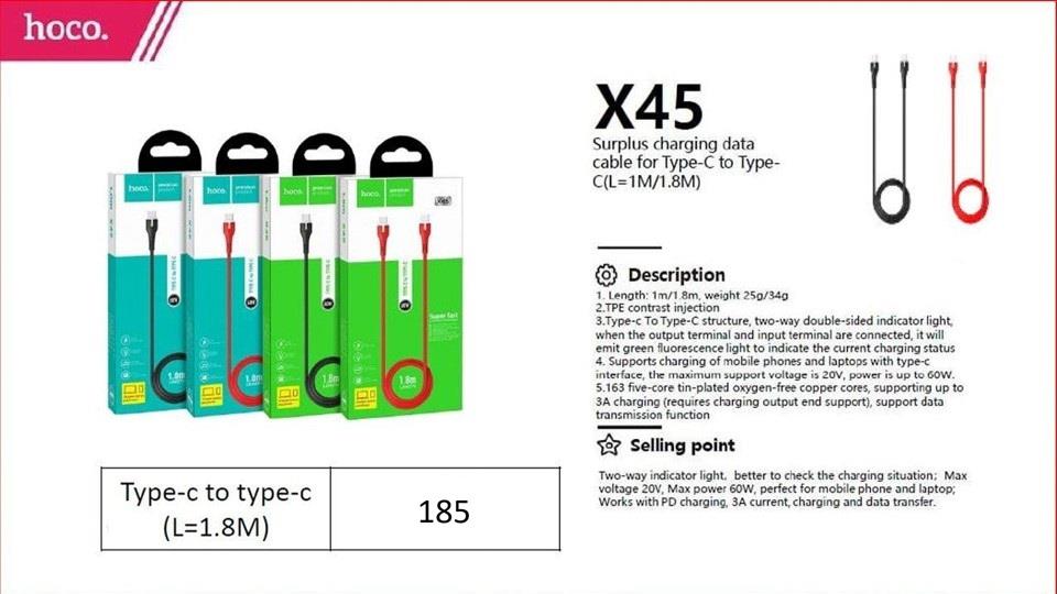 كابل بيانات شحن إضافي من النوع C إلى النوع C (1.8 متر)  X45