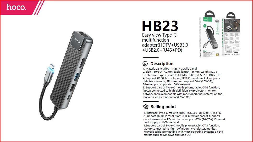 محول Easy view متعدد الوظائف من النوع C (تلفزيون عالي الوضوح + USB 3.0 + USB 2.0 + RJ45 + PD)