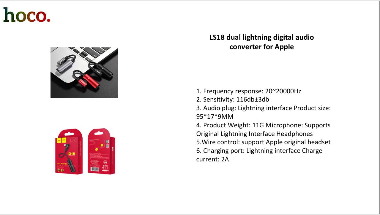 محول صوت رقمي مزدوج Lightning LS18 لأجهزة Apple