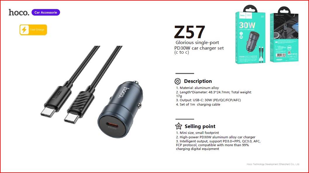 شاحن سيارة أحادي المنفذ PD30W رائعة (من النوع C إلى النوع C) Z57